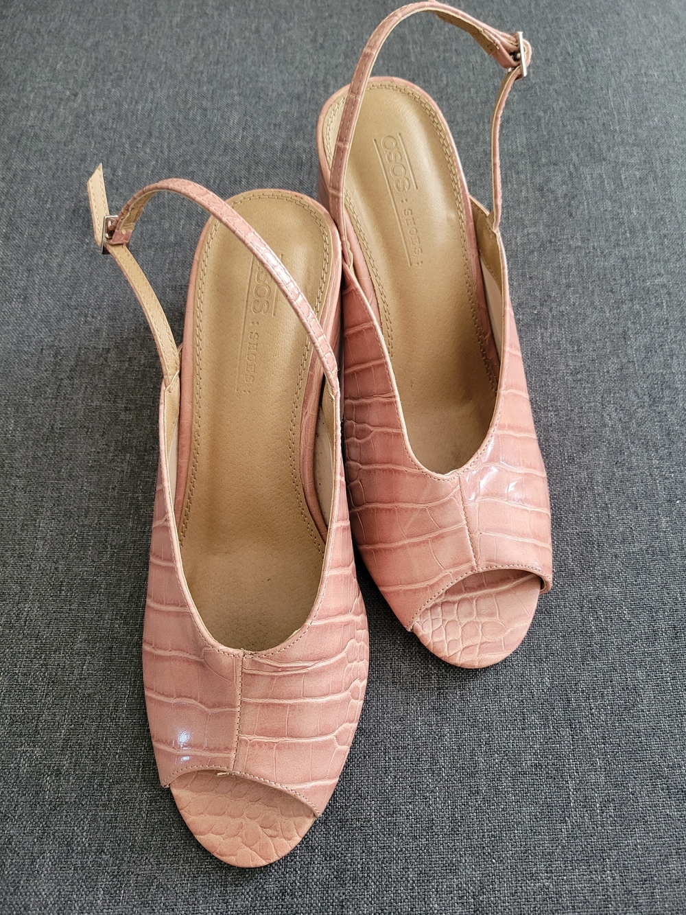 ASOS Pink Croc-Embossed Slingback Peep-Toe Mules Sz 7